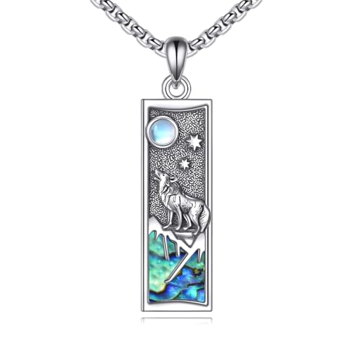 DAYLINLOVE Wolf Halskette 925 Sterling Silber Abalone Shell Mond Wolf Schmuck Geschenk für Männer Frauen von DAYLINLOVE