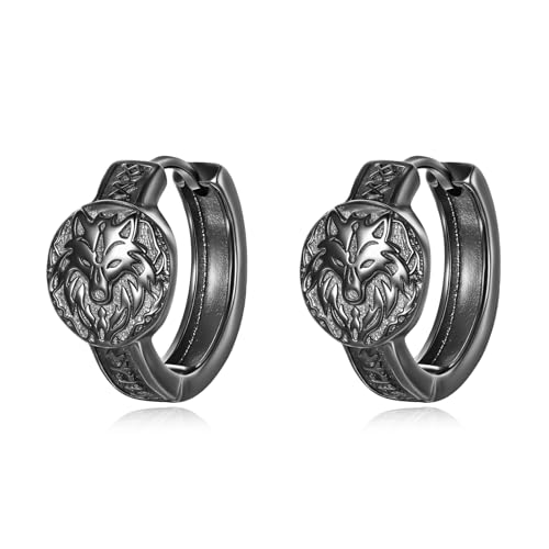 DAYLINLOVE Wolf Ohrringe 925 Sterling Silber Wolf Keltischer Knoten Ring Ohrringe Norse Pagan Rune Schmuck Geschenke für Männer Frauen von DAYLINLOVE
