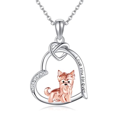 DAYLINLOVE Yorkie Kette 925 Sterling Silber Yorkie Hund Anhänger Halsketten Herz Yorkie Schmuck Geburtstags Geschenke für Frauen Mädchen Yorkies Liebhaber von DAYLINLOVE