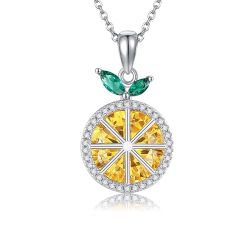 DAYLINLOVE Zitrone Geschenke 925 Sterling Silber Zitrone Halskette Gelb Kristall Frucht Form Schmuck Geschenk für Frauen Zitrone Liebhaber von DAYLINLOVE