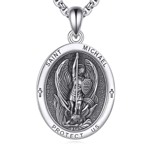 DAYLONLOVE Erzengel Michael Halskette 925 Sterling Silber Obsidian Schutzamulett Heiliger Michael Schmuck für Frauen Männer Freunde von DAYLINLOVE
