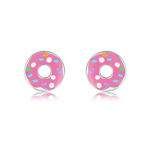 DAYLINLOVE Donut Ohrringe 925 Sterling Silber Rosa Donut Ohrstecker Hypoallergen Kawaii Food Donut Schmuck Geschenke für Damen Frauen Teen Mädchen Tochter von DAYLINLOVE