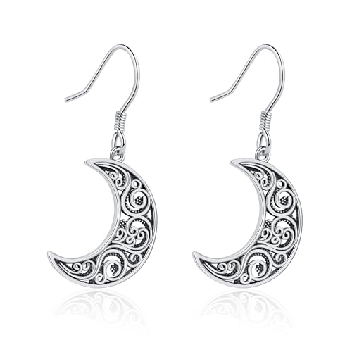 Mond Ohrringe Silber 925 Filigrane Halbmond Ohrringe Hängend Mond Schmuck Geschenke für Damen Frauen Mädchen von DAYLINLOVE