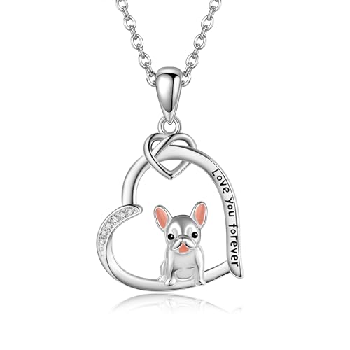 Französische Bulldogge Kette Silber 925 Bulldogge Hund Anhänger Boston Terrier Halsketten Englische Bulldogge Schmuck Geburtstags Geschenke für Damen Frauen Mädchen Französische Bulldogge Liebhaber von DAYLINLOVE