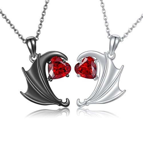 Gothic Paar Kette Set 925 Sterling Silber Fledermausflügeln Passendem Paare Anhänger Halskette Jahrestag Valentinstag Gothic Paare Schmuck Geschenke für Damen Frauen Mädchen Männer Ehemann Ehefrau von DAYLINLOVE