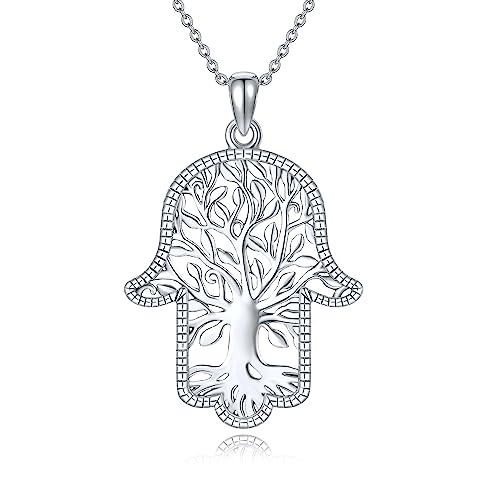 Hamsa Hand Kette 925 Sterling Silber Lebensbaum Halskette Hand Der Fatima Anhänger Schmuck Geschenke für Mädchen und Damen von DAYLINLOVE