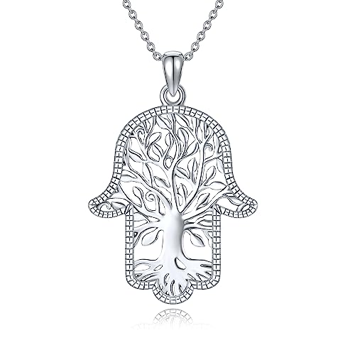 Hamsa Hand Kette 925 Sterling Silber Lebensbaum Halskette Hand Der Fatima Anhänger Schmuck Geschenke für Mädchen und Damen von DAYLINLOVE