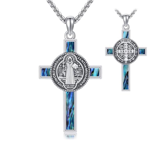 Heiliger Benedikt Kette 925 Sterling Silber Kreuz Medaille Des Heiligen Benedikt Anhänger Halskette Aus Abalone Muschel Christlicher Religiöser Sakraler Talisman Katholischer Schmuck Geschenke Damen von DAYLINLOVE