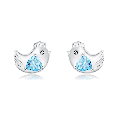 Hühner Ohrringe 925 Sterling Silber Blaues Herz Cubic Zirkonia Huhn Ohrstecker Niedlicher Hühner Schmuck Geschenke für Damen Frauen Mädchen Tochter Hühner Liebhaber von DAYLINLOVE