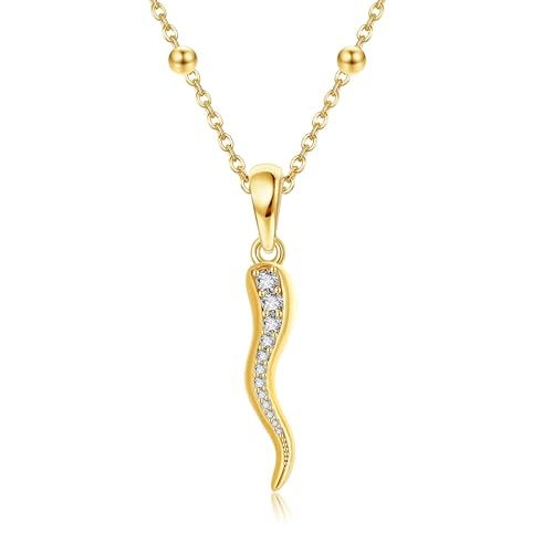 Italienische Horn Kette Damen 925er Sterling Silber Italienischer Horn Anhänger Halskette 14 Karat Vergoldet Cornicello Schmuck Geschenk Damen Mädchen Frauen Mutter von DAYLINLOVE