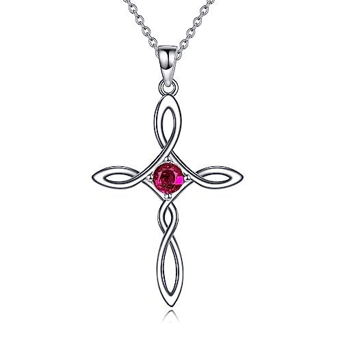 Keltische Knoten Kreuz Kette für Damen Sterling Silber Kreuz Anhänger Halskette mit Juli Geburtsstein Schmuckgeschenke für Damen und Mädchen von DAYLINLOVE