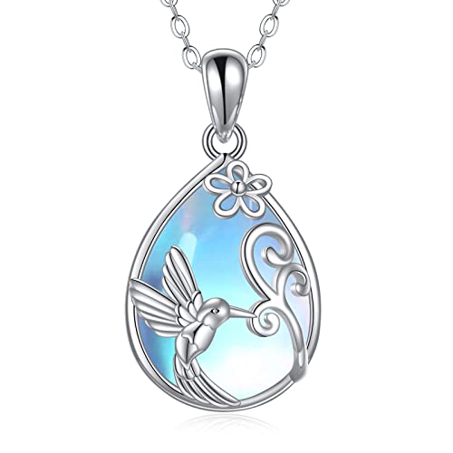 Kolibri Kette Sterling Silber Mondstein Kolibri Anhänger Halskette Schmuck Kolibri Geschenke für Damen und Mädchen von DAYLINLOVE