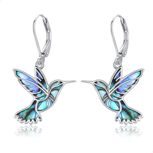 Kolibris Ohrringe Silber 925 Abalone Muschel Vogel Ohrringe Hängend Süßer Kolibris Schmuck Geschenk für Damen Mädchen Mutter Tochter Tiere Kolibrin Liebhaber (Leverback-Stil) von DAYLINLOVE