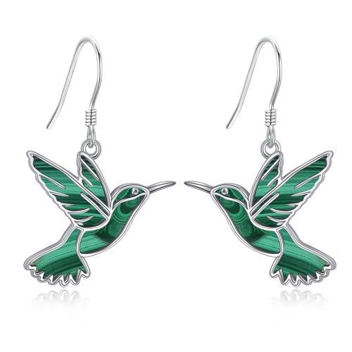 DAYLINLOVE Kolibris Ohrringe Silber 925 Vogel Ohrringe Hängend Süßer Kolibris Schmuck Geschenk für Damen Mädchen Mutter Tochter Tiere (Malachit) von DAYLINLOVE