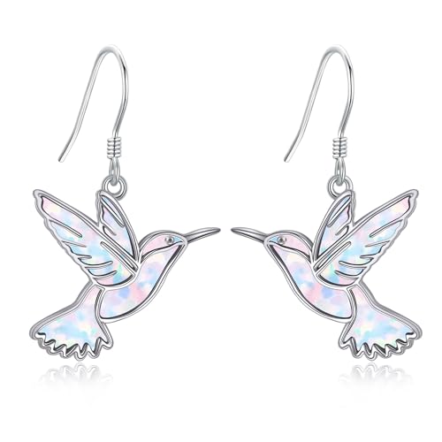 DAYLINLOVE Kolibris Ohrringe Silber 925 Vogel Ohrringe Hängend Süßer Kolibris Schmuck Geschenk für Damen Mädchen Mutter Tochter Tiere (Weißes Opal) von DAYLINLOVE