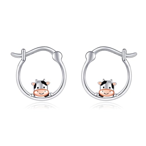 Kuh Ohrringe 925 Sterling Silber Kuh Huggie Hoop Ohrringe Kuh Schmuck Geburtstag Tier Geschenke für Damen Frauen Mädchen Tochter von DAYLINLOVE