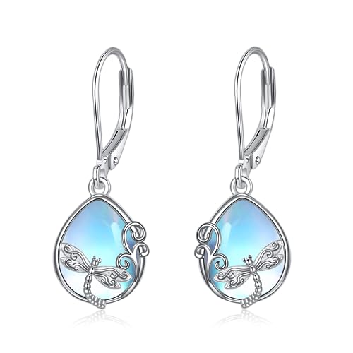 Libellen Ohrringe Sterling Silber Mondstein Libellen Tropfen Hängend Libellen Schmuck Geschenke für Damen und Mädchen von DAYLINLOVE