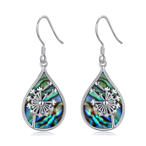 Löwenzahn Ohrringe 925 Sterling Silber Abalone Muschel Wasser Tropfen Löwenzahn Ohrringe Löwenzahn Schmuck Geschenke für Damen Frauen Mädchen Mutter Löwenzahn Liebhaber von DAYLINLOVE