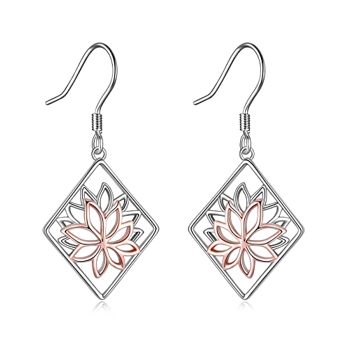 Lotus Ohrringe Silber 925 Lotusblume filigrane Ohrringe Hängend Yoga Lotus Schmuck Geschenke für Damen Frauen und Mädchen von DAYLINLOVE