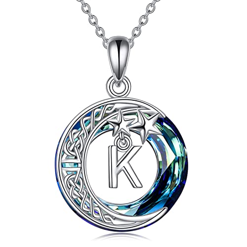 Mond Stern Kette Geschenke für Damen 925 Sterling Silber Sichel Mond Anfangsbuchstabe K Anhänger Kette Kreis Blau Kristall Schmuck Weihnachten Geburtstag Geschenke für Ihre Mutter Damen von DAYLINLOVE