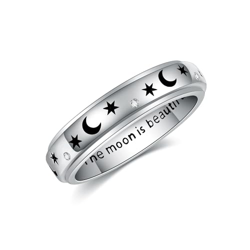 Mond Stern Spinner Ringe 925 Sterling Silber Fidget Angst Ring Mond und Stern Schmuck Geschenke für Damen Frauen Mädchen Männer (Größe 7) von DAYLINLOVE