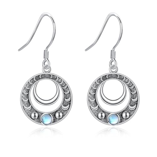 Mondphasen Ohrringe 925 Sterling Silber Halbmond Mondstein Hängend Ohrhänge Himmlischer Hexen Schmuck Geschenke für Damen Frauen Mädchen Mutter Mondphasenliebhaber von DAYLINLOVE