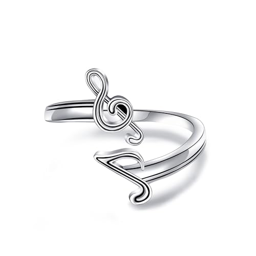 DAYLINLOVE Musiknoten Ring 925er Sterling Silber Musiknote Verstellbare Offene Daumenringe Hip Hop Musik Schmuck Jahrestag Valentinstag Geschenke für Musikliebhaber von DAYLINLOVE