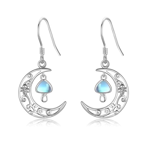 Pilz Ohrringe Hängend 925 Sterling Silber Mond Form Pilz Tropfen Ohrhänger Mondstein Pilz Schmuck Geschenke für Damen Frauen Mädchen von DAYLINLOVE