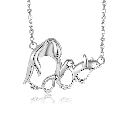 Pinguin Kette 925 Sterling Silber Pinguin Geschenke Muttertag Anhänger Mama Halskette Tier Kette Mutter Tochter Sohn Schmuck für Mama Mutter Damen Frauen Familie Tierfreundin von DAYLINLOVE