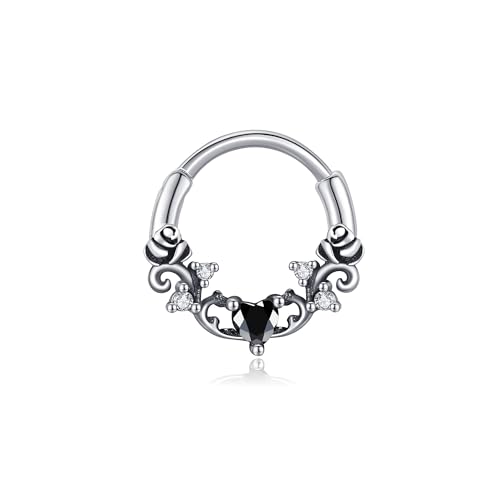 DAYLINLOVE Rosen Septum Ring 925 Sterling Silber Goth 16g Rosenherz CZ Septum Nasen Ring Gothic Blume Floral Knorpel Ohrstecker Daith Piercing Schmuck Jahrestag Geschenk für Damen Mädchen Frauen von DAYLINLOVE