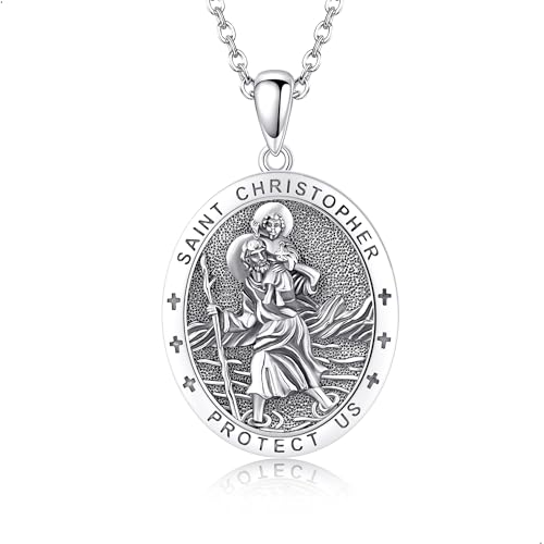 Saint Christopherus Kette 925 Sterling Silber St. Christopherus Medaille Anhänger Halskette Religiöser Schutz Heiliger Christopherus Schmuck Amulett Geschenke für Damen Männer Frauen Reisende von DAYLINLOVE