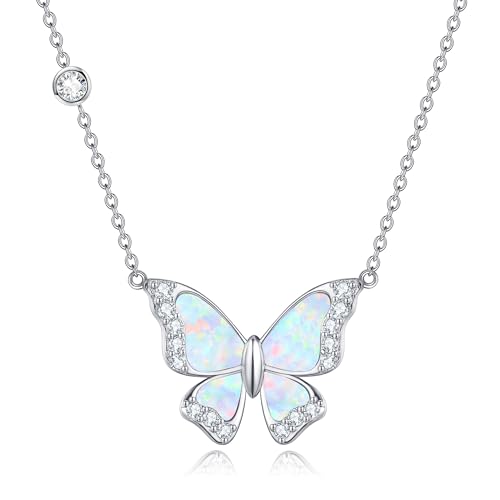 Schmetterling Kette 925 Sterling Silber Opal Blauer Schmetterling Anhänger Halskette Schmetterling Schmuck Geschenke für Damen Mädchen Freundin Tochter Mutter Ehefrau Schmetterling Liebhaber von DAYLINLOVE