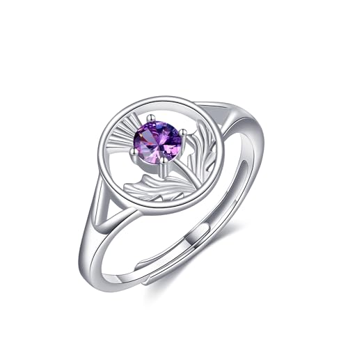 Schottische Distel Ringe 925 Sterling Silber Verstellbarer Amethyst Schottischer Ring Schottischer Schmuck Schottland Geschenke für Damen Frauen Mädchen von DAYLINLOVE