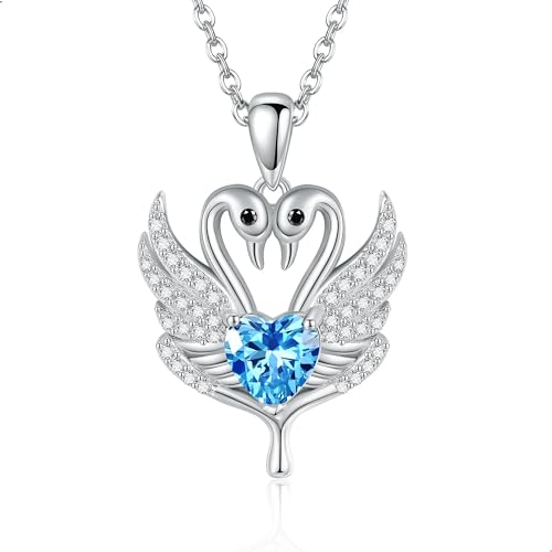 Schwan Kette 925 Sterling Silber Blau Herz Zirkon Wishbone Schwan Anhänger Halsketten Zwei Schwan Schmuck Geschenke für Damen Frauen Mädchen Freundin Ehefrau Schwan Liebhaber von DAYLINLOVE