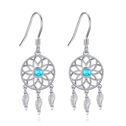 Traumfänger Ohrringe 925 Sterling Silber Türkis Lotus Ohrhänger Traumfänger Ohrringe Hängend Dream Catcher Schmuck Schutz Geschenke für Damen Frauen Mädchen Mutter von DAYLINLOVE