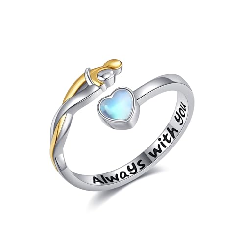 Umarmungs Ring 925 Sterling Silber Pärchen Umarmung Mondstein Verstellbarer Offener Daumen Ring Liebe Jahrestag Valentinstag Paar Schmuck Geschenke für Damen Frauen Mädchen Mutter Männer Ehemann von DAYLINLOVE