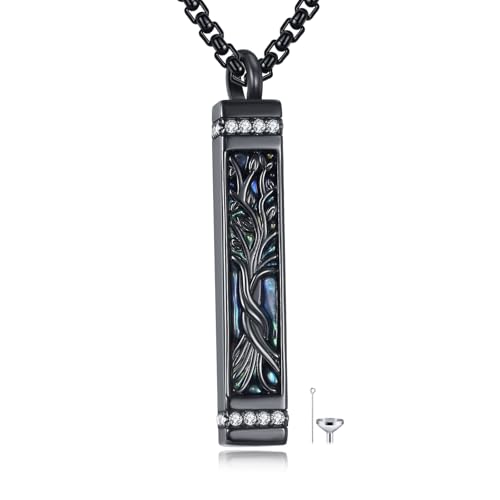 Urn kette für Asche 925er Sterling Silber Baum des Lebens Abalone Muschel Bar Form Anhänger Halskette Einäscherung Memorial Andenken Schmuck Geschenke für die Asche Eines Geliebten Menschen für Damen von DAYLINLOVE