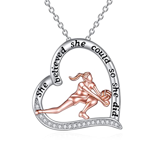 Volleybal Kette 925 Sterling Silber Volleybal Anhänger Halskette Inspirational Schmuck Geschenke für Damen Frauen Mädchen Volleyball Liebhaber Volleyballspieler von DAYLINLOVE