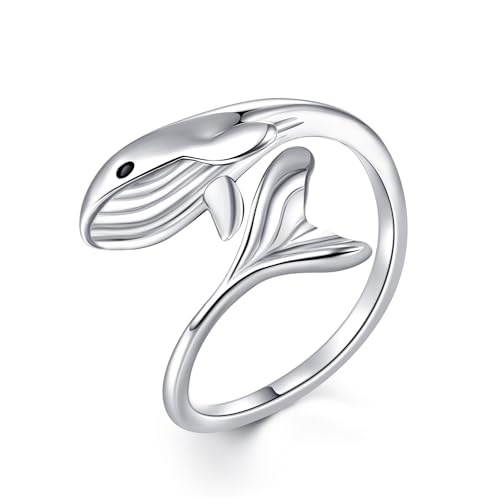 Wal Ring 925 Sterling Silber Einstellbare Offene Wal Daumen Ringe Niedlich Meer Wal Schmuck Ozean Geschenke für Damen Frauen Männer Teenager Mädchen Jungen Tochter Wal Liebhaber von DAYLINLOVE
