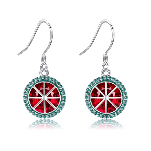 Wassermelone Ohrringe 925 Sterling Silber Rot Kristall Niedliche Wassermelone Ohrringe Baumeln Spaß Obst Wassermelone Schmuck Geschenke für Frauen von DAYLINLOVE
