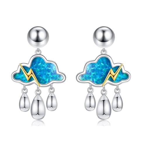 DAYLINLOVE Wolken Ohrringe 925er Sterling Silber Blauer Opal Blitz Hängend Ohrringe Wolken Regentropfen Regen Schmuck Jahrestag Valentinstag Geschenke Damen Mädchen Frauen Mutter von DAYLINLOVE