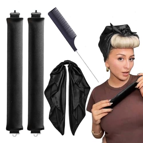 2 Stück/3 Stück hitzefreier Lockenwickler Satin Heatless Curls Overnight Blowout Rods mit quadratischem Handtuch und spitzem Schwanzkamm, elastische Locken über Nacht für langes Haar, kurzes von DAYUANDIAN