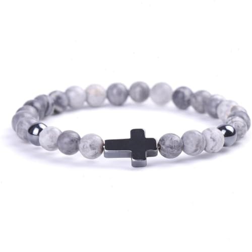 Kreuzarmband für Männer und Frauen, Perlenarmband, Stretch-Kreuzarmband, elastisches Steinarmband für Männer, Frauen, Teenager, religiöse Geschenke, christliche Geschenke#Vulkan#afrikanische von DAYUANDIAN