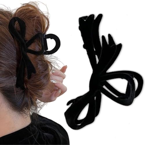 Samt-Haarklammer mit Schleife, rutschfeste Haarklammer für Frauen, elegante Haarklammer, Schmetterlings-Haarspange für Frauen und Mädchen, dickes und lockiges Haar, Weinrot#Schwarz von DAYUANDIAN