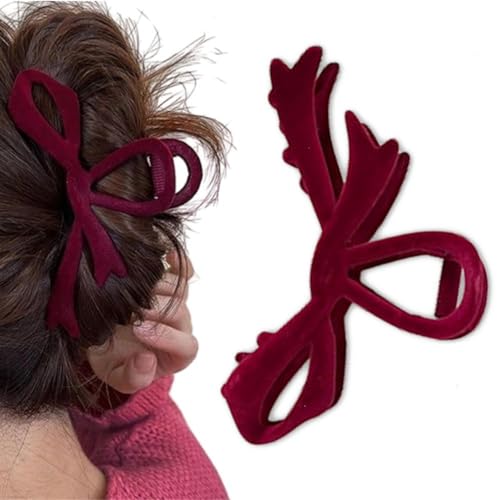 Samt-Haarklammer mit Schleife, rutschfeste Schleife, Haarklammer für Frauen, elegante Haarklammer, Schmetterlings-Haarspange für Frauen und Mädchen, dickes und lockiges Haar, Claret von DAYUANDIAN