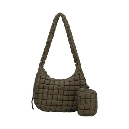 DAYnagh Gesteppte Puffer-Umhängetasche mit kleinem Reißverschluss, Make-up-Geldbörse für Damen, großes Fassungsvermögen, leicht, Crossbody-Tragetasche, Nylon-Schultertasche, armee-grün, One Size DAYnagh Gesteppte Puffer-Umhängetasche mit kleinem Reißverschluss, Make-up-Geldbörse für Damen, großes Fassungsvermögen, leicht, Crossbody-Tragetasche, Nylon-Schultertasche, armee-grün, One Size von DAYnagh