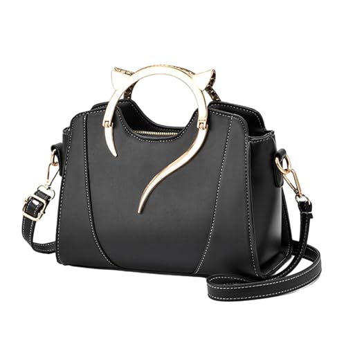 Damen-Umhängetasche mit niedlichem Ohrgriff und Reißverschluss, PU-Leder, solide Handtasche, elegante Kuriertasche, Geldbörse, PU-Leder, Schwarz , One Size Damen-Umhängetasche mit niedlichem Ohrgriff und Reißverschluss, PU-Leder, solide Handtasche, elegante Kuriertasche, Geldbörse, PU-Leder, Schwarz , One Size von DAYnagh