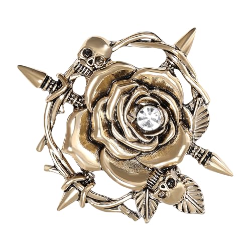 Metalllegierung, Totenkopf-Rosen-Brosche, natürliche Anstecknadel, einzigartige Pflanzenbrosche für diejenigen, die einzigartige und auffällige Accessoires lieben, Einheitsgröße, Wie beschrieben von DAYnagh