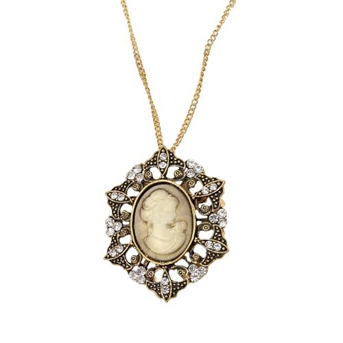 Oval Cameo Anhänger Halskette Mit Kristall Strasssteinen Handgefertigt Vintage Schmuckzubehör Stylish Outfit Enhancer Multi Layer Kristall Dekorated Anhänger von DAYnagh