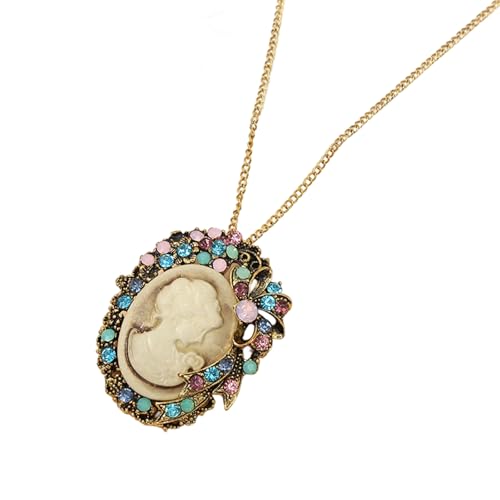 Oval Cameo Anhänger Halskette Mit Kristall Strasssteinen Handgefertigt Vintage Schmuckzubehör Stylish Outfit Enhancer Multi Layer Kristall Dekorated Anhänger von DAYnagh